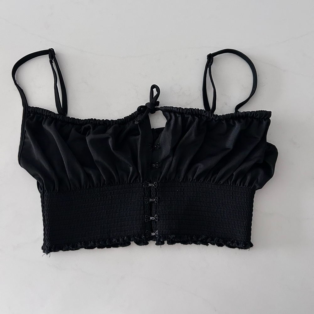 UO | Out From Under/ Black Corset Style Cropped Top with Adjustable Straps